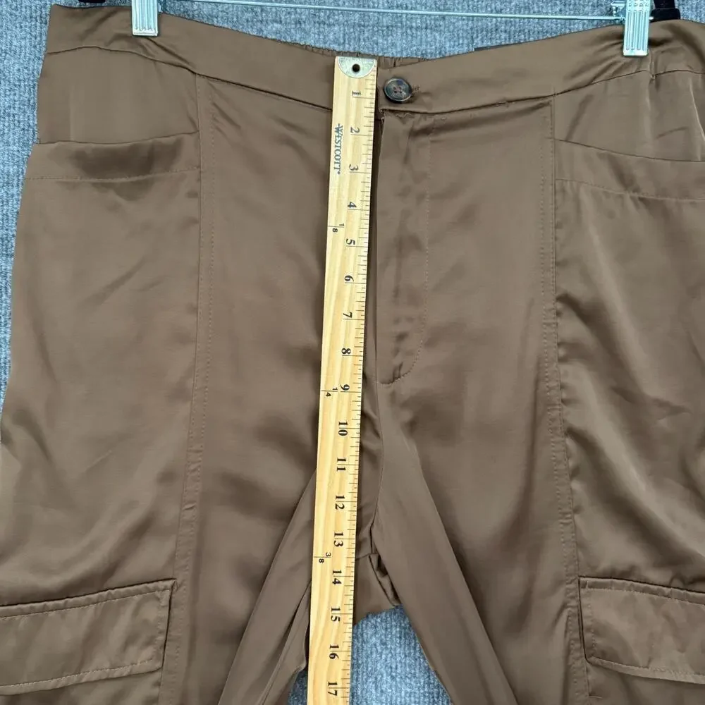 Sofia Vergara Womens Satin Cargo Wide Leg Pants Sz 20 XXL Brown Dressy High Rise